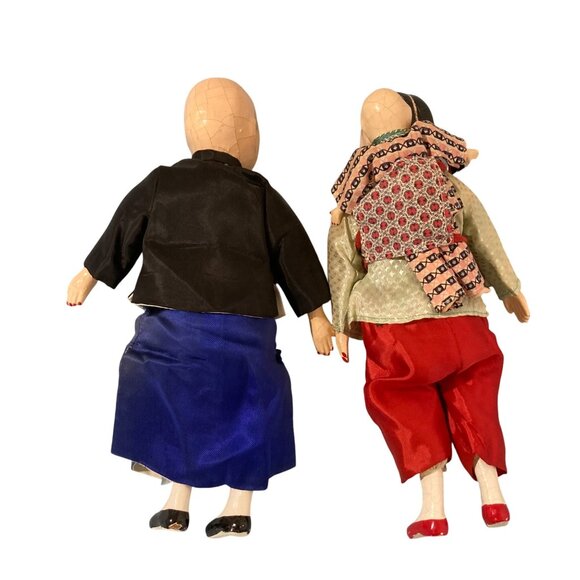 Antique Chinese Composite Dolls Set of 2 Man Women And Baby - Picture 2 of 4